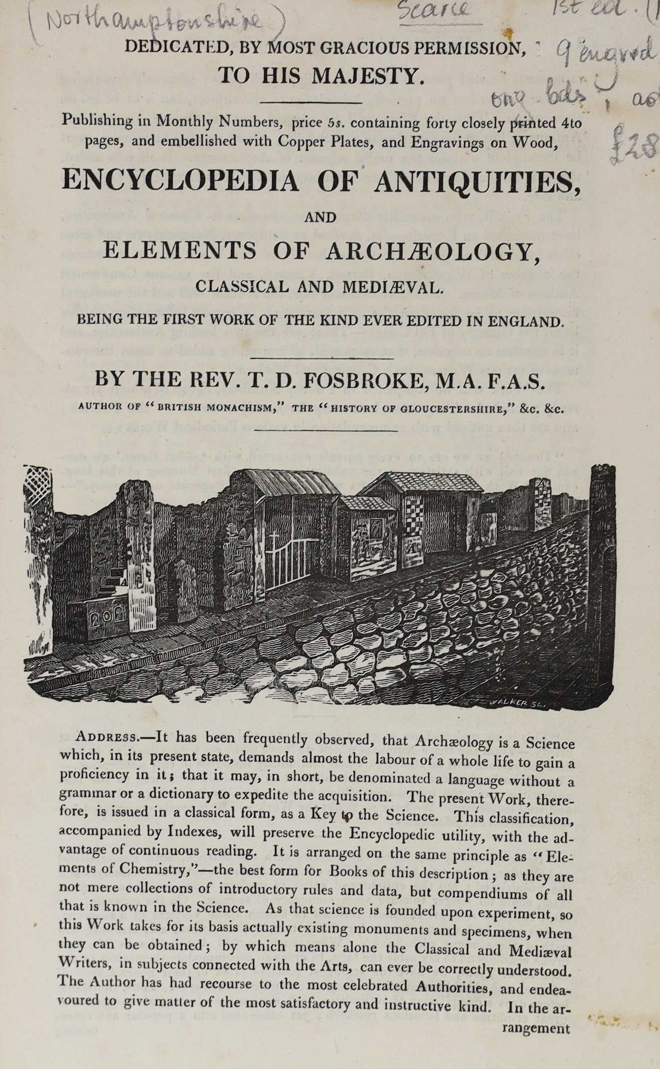 NORTHANTS: Hartshorne, Rev. Charles Henry - An Endeavour to Classify the Sepulchral Remains in Northamptonshire, or, a Discourse on Funeral Monuments....frontis. and 7 other plates, text engravings; original blind decora